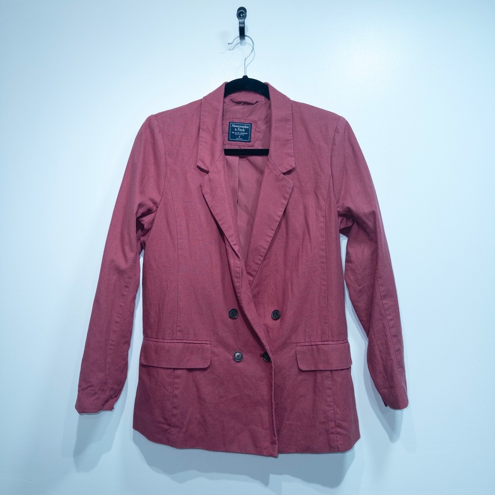 Abercrombie & Fitch Pink Linen Cotton Blend Boyfriend Blazer Small